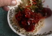 Superbowl Special Baked Mushroom, Crunchy Salad With Crackers And Italian Style Veggie Balls In Marinara Sauce 