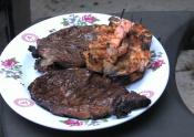 Coconut Chili Lime Rubbed Sword Fish, Shrimp And Rib Eyes