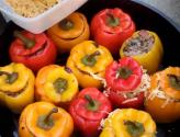 Bell Peppers Stuffed With Sticky Rice And Sweet Sausage