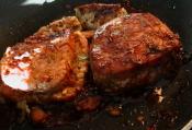 Pan-grilled Teriyaki Marinated Tuna Fillets And Teriyaki Marinated Veggie Sausages With Creamy Mustard Parmesan Dip