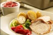 Roast Pork Loin With Plum Ginger Chutney Cabbage And Potatoes