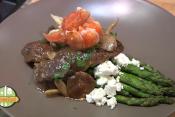 Beef Mushroom Steak With Asparagus And Buttered Lobster