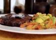 Roast Red Pepper and Chorizo Tortilla and Rib Eye Steak with Tomato and Avocado Salad