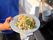 Cast Iron Grilled Salmon with Roasted Vegetables and Fresh Rosemary Pasta
