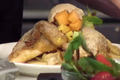 Chicken and Waffle Topped with Summer Fruit Salsa 