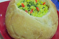 Creamy Corn Soup with Spinach in Bread Bowl - Corn Chowder Style Soup