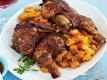 Grilled Jamaican Jerk Split Chicken and Foil Pan Yams with Onions & Peppers 