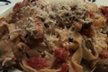 Bacon and Mushroom Fettuccine in Tomato Cream Sauce