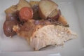 Juicy Roast Chicken with Potatoes, Wine, Onion, Rosemary 