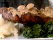 New York Strip with Sherried Mushroom Sauce and Cheesy Mashed Potatoes