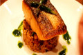Pan-fried Salmon, Spanish Rice with Cilantro Oil 