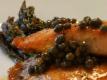 Pan Seared Salmon with Caper White Wine Butter Sauce and Roasted Garlic Asparagus