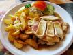 Chicken Fillet With Cheese, Potato Wedges, Garnish
