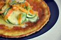 Omelette With Zucchini, Onions, Carrots And Goat Cheese