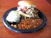 Pulled Pork Sandwich With Baked Beans And Potato Salad