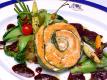 Salmon And Leek Roulade With Shellfish Mash And Beetroot St