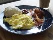 Scrambled Eggs, Bacon, Ciabatta And Caffe Latte