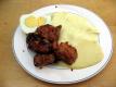 Skewer Of Meat With Mashed Potatoes And Hard-boiled Egg