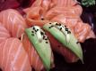 Sushi Uramaki Salmon With Avocado And Sesame Topping