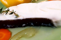 Poached Halibut with Beet Vinaigrette