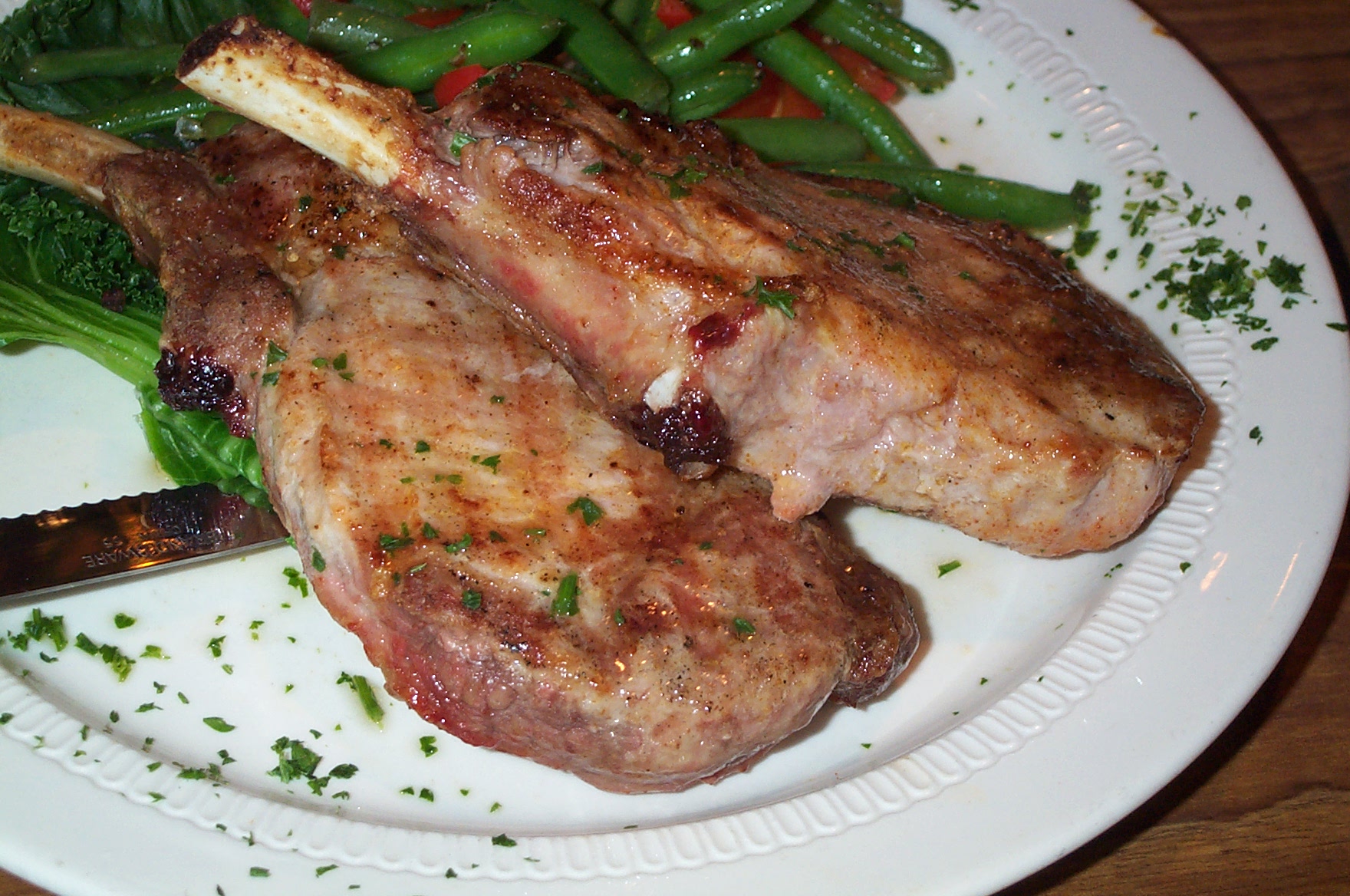 A serving of pork chops