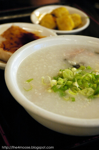 Chinese Rice Congee with Pork Slivers and Century Eggs Chinese Rice Congee with Pork Slivers and Century Eggs