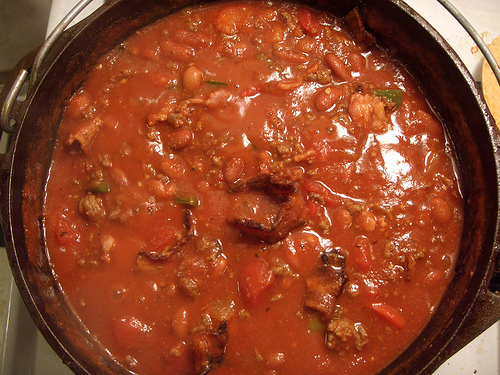 Bacon, Ground Beef, and Bean Chili waiting to be paired with a delectable red wine. Bacon, Ground Beef, and Bean Chili waiting to be paired with a delectable red wine.