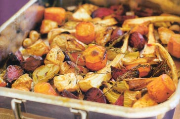 Spring onions, potatoes and beets are used in the making of grilled root vegetables