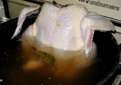 Process of brining a chicken - chicken being submerged