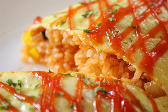 Omurice - eating Japanese rice omelette