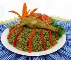 Arroze verde can be eaten with chicken or in a chicken broth