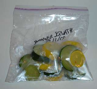 Steps on how to freeze squash in a ziploc bag.