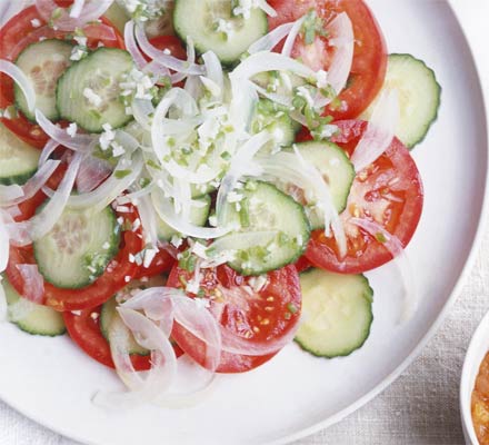 Chopped onions used in a salad adding to its taste