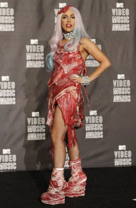 lady gaga meat dress images. Lady Gaga Meat Dress