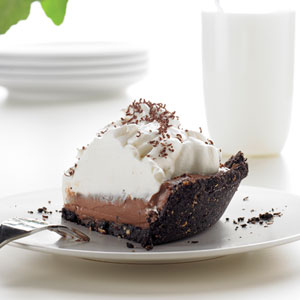 Making chocolate cream pie at home with chocolate chips and cream cheese