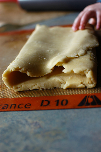 A folded and rolled out Puff Pastry ready to be stored in the refrigerator