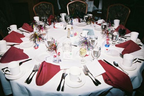 Dinner party table completely set
