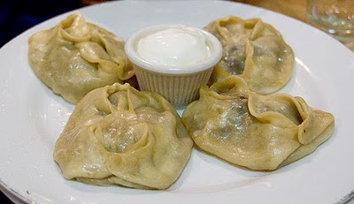 Mantu with its horse meat filling ready to be eaten.