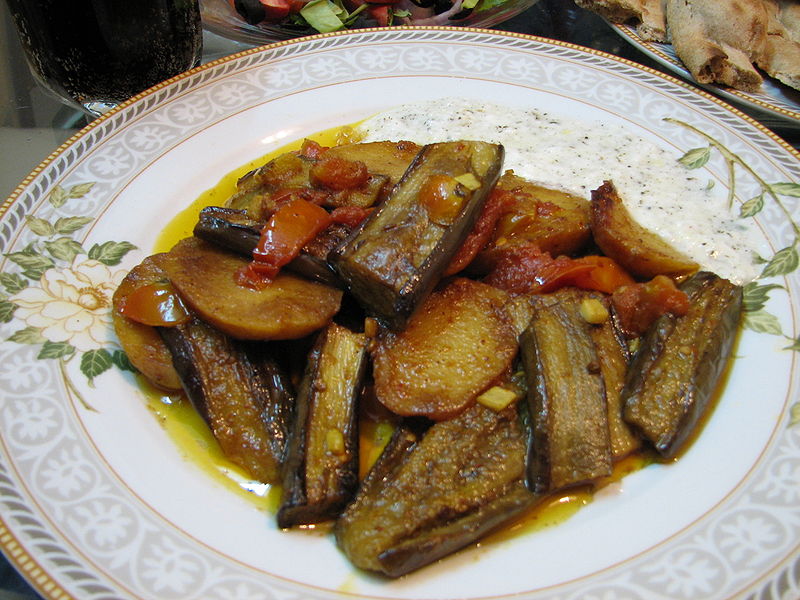 Badenjan - Afghan eggplant curry is typically eaten with Naan or Long grained Basmati rice