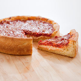 Yummy pizza made from juicy yet crispy deep dish pizza crust