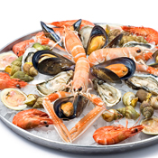 An assorted shellfish platter, most of the shellfish are so flavorful they need minimal processing before eating