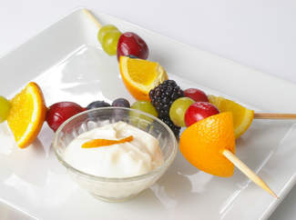 Fruit Kebab Sticks served with flavored Yogurt