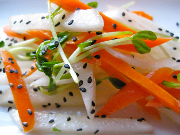 Marinated Daikon and Carrot Salad with Spring Snow Pea Shoots Marinated Daikon and Carrot Salad with Spring Snow Pea Shoots picture