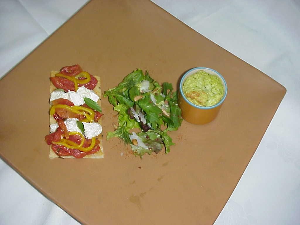 Millefeuille of tomato ,goat cheese with zucchini souffle Millefeuille of tomato ,goat cheese with zucchini souffle picture