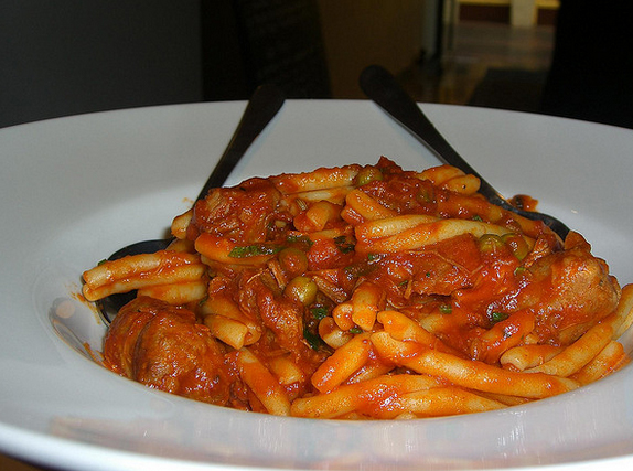Pasta with Pork Basil and Tomato Pasta with Pork Basil and Tomato picture