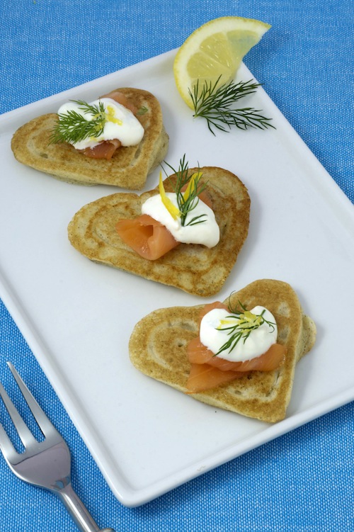 Heart-Shaped Blini with Smoked Salmon and Lemon Caper Sour Cream Heart-Shaped Blini with Smoked Salmon and Lemon Caper Sour Cream picture