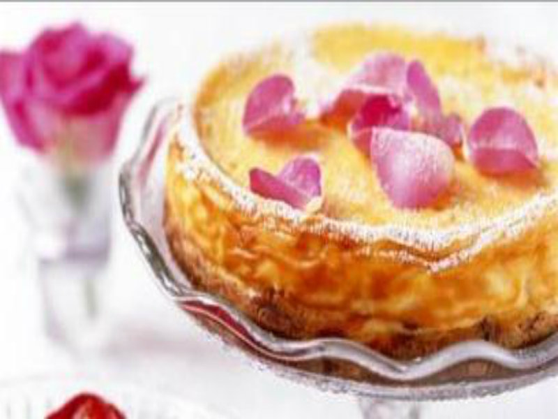 Rose Water Scented Cheesecake with Crystallised Rose Petals and Strawberry Juice Rose Water Scented Cheesecake with Crystallised Rose Petals and Strawberry Juice picture