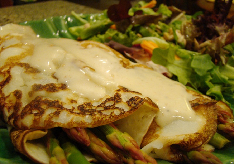 Salmon Asparagus Crepes with Swiss Cheese Sauce Salmon Asparagus Crepes with Swiss Cheese Sauce picture