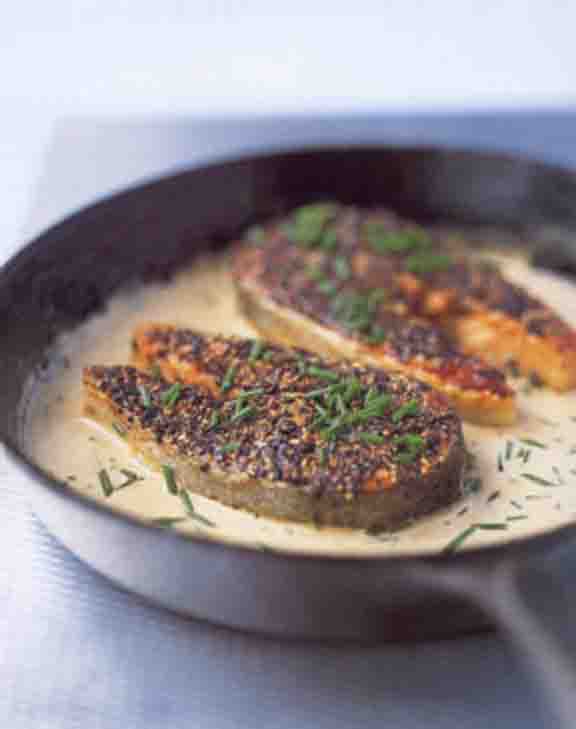 Salmon Steaks Poached in White Wine Salmon Steaks Poached in White Wine picture