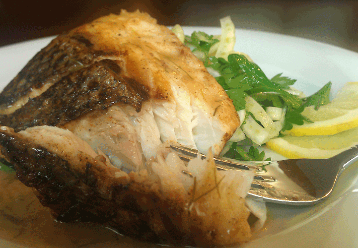 Crispy Striped Bass with Citrus Glaze & Fennel Parsley Salad Crispy Striped Bass with Citrus Glaze & Fennel Parsley Salad picture